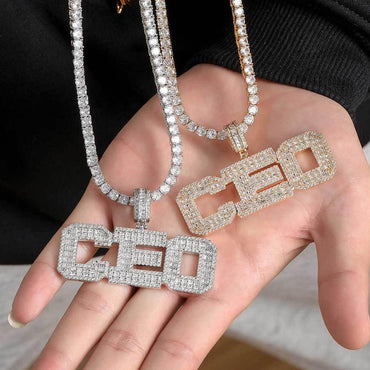 T-Shaped Zircon Letter Pendant Necklace with Gold Plating for Men | Caratix Jewelry - CaratixJewelry