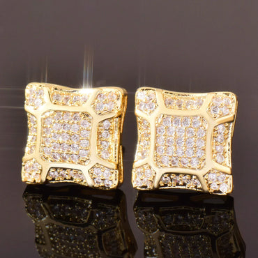 Square Zircon Gold Plated Stud Earrings | Simple & Trendy Hip Hop Jewelry | Caratix Jewelry - CaratixJewelry