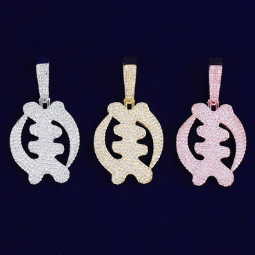 Iced Out Fish Bone Pendant | Women's Y2K Skeleton Necklace | Articulated Moving Fish Charm | Premium Copper CZ Hip Hop Jewelry | Cute & Edgy Bling | Caratix - CaratixJewelry