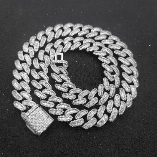 15mm Mixed-Cut Moissanite T-Bar Chain for Men – S925 Sterling Silver Luxury Hip Hop Necklace - CaratixJewelry