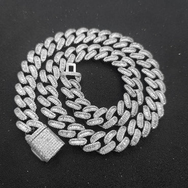15mm Mixed-Cut Moissanite T-Bar Chain for Men – S925 Sterling Silver Luxury Hip Hop Necklace - CaratixJewelry