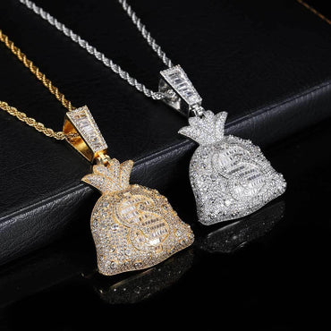 Money Bag Ice Pendant Zircon Hip Hop Jewelry Necklace for Men | Caratix Jewelry - CaratixJewelry