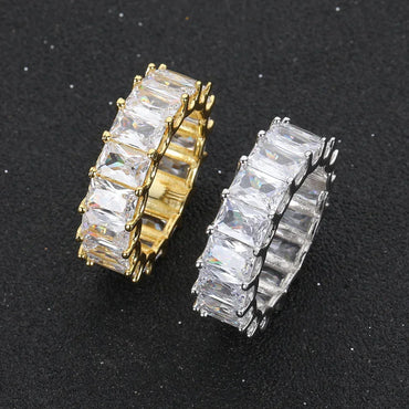 7mm Single Row Rectangular Zircon Ring with 18K Gold Plating for Men | Trendy Hip Hop Jewelry | Caratix Jewelry - CaratixJewelry