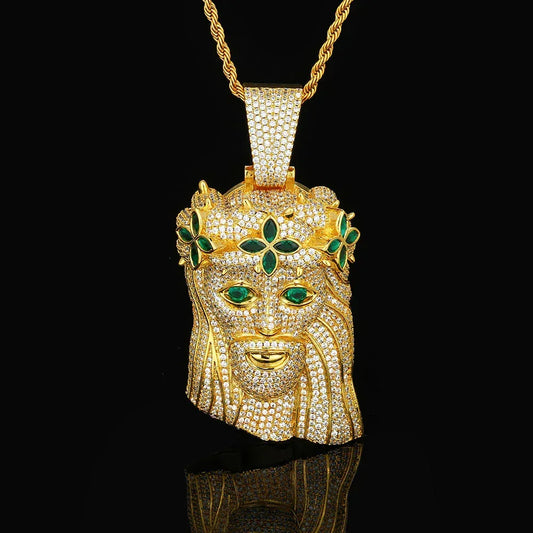 Men's Clover Portrait Zircon Pendant | Full Iced Out Copper Necklace | Retro Trend Rapper Chain | Caratix - CaratixJewelry