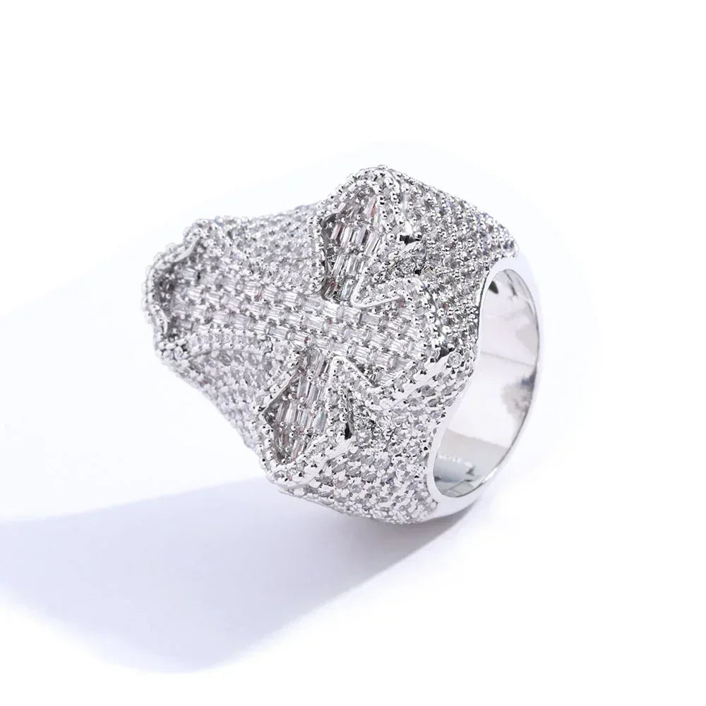Zircon Cross Ring for Men Hip Hop Jewelry Custom Design | Caratix Jewelry - CaratixJewelry