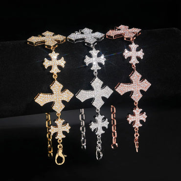 Moissanite Cross Bracelet for Men in S925 Sterling Silver Hip Hop Style - CaratixJewelry