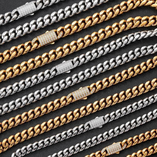 Polished Round Cuban Link Titanium Bracelet Zircon Hip Hop Jewelry Push Button Clasp for Men | Caratix Jewelry - CaratixJewelry