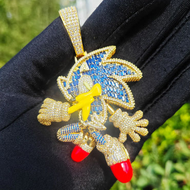 Sonic Cartoon Pendant Necklace | CZ Iced Out Hip Hop Streetwear Jewelry - CaratixJewelry