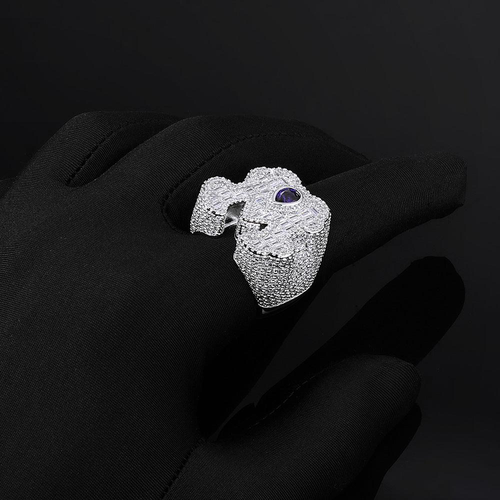 Women's Custom Blue Teardrop Ring | Baguette & Round Hybrid Pave Band | Caratix