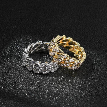 8mm Single-Row Zircon Cuban Ring with 18K Gold Plating for Men | Trendy Hip Hop Jewelry | Caratix Jewelry - CaratixJewelry