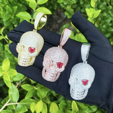 Iced Out Red-Eyed Skull Pendant | Men's Punk Gothic Hip Hop Necklace - CaratixJewelry