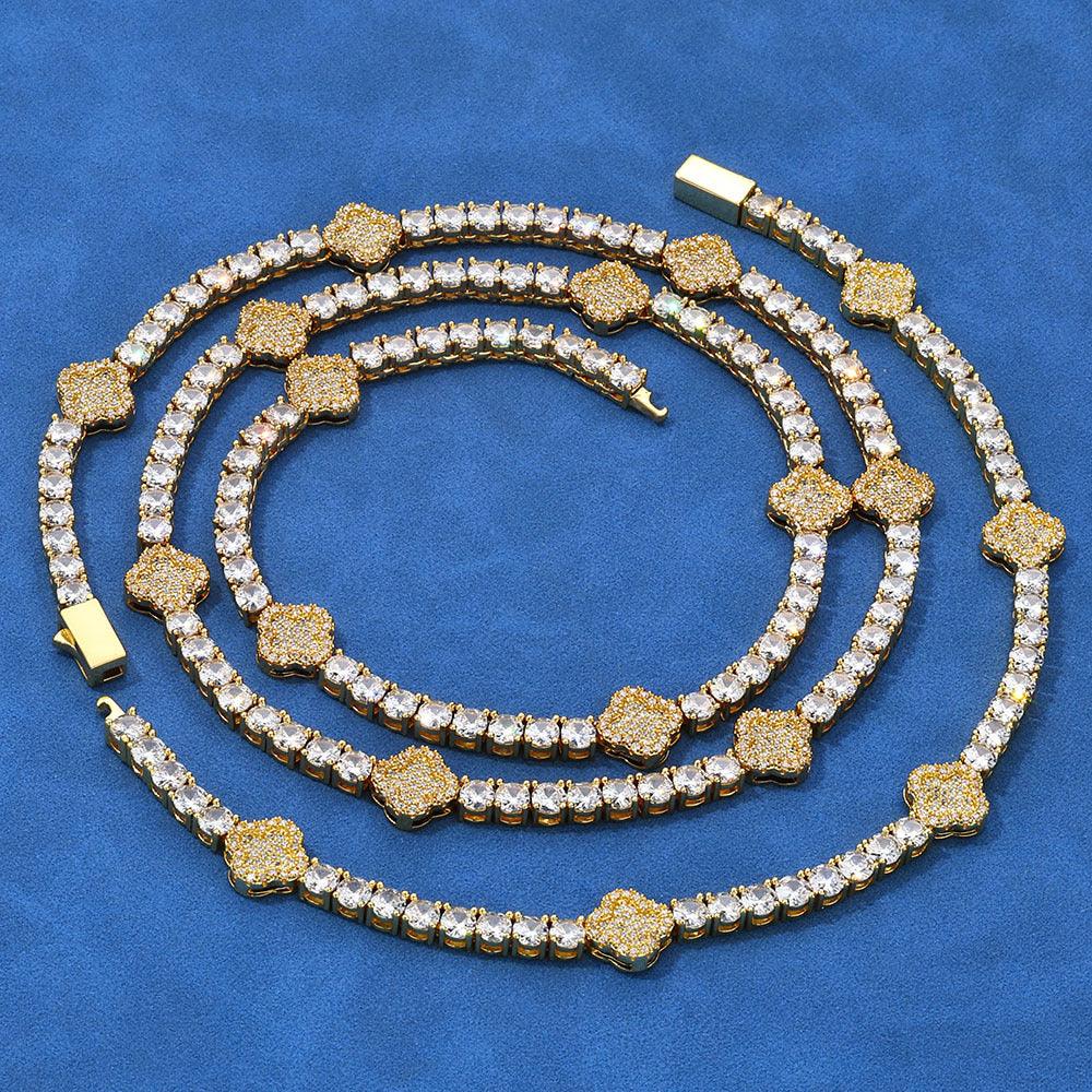 S925 Sterling Silver Moissanite Clover Tennis Chain | VVS Moissanite Necklace | Tester Passed Hip Hop Jewelry | Caratix - CaratixJewelry