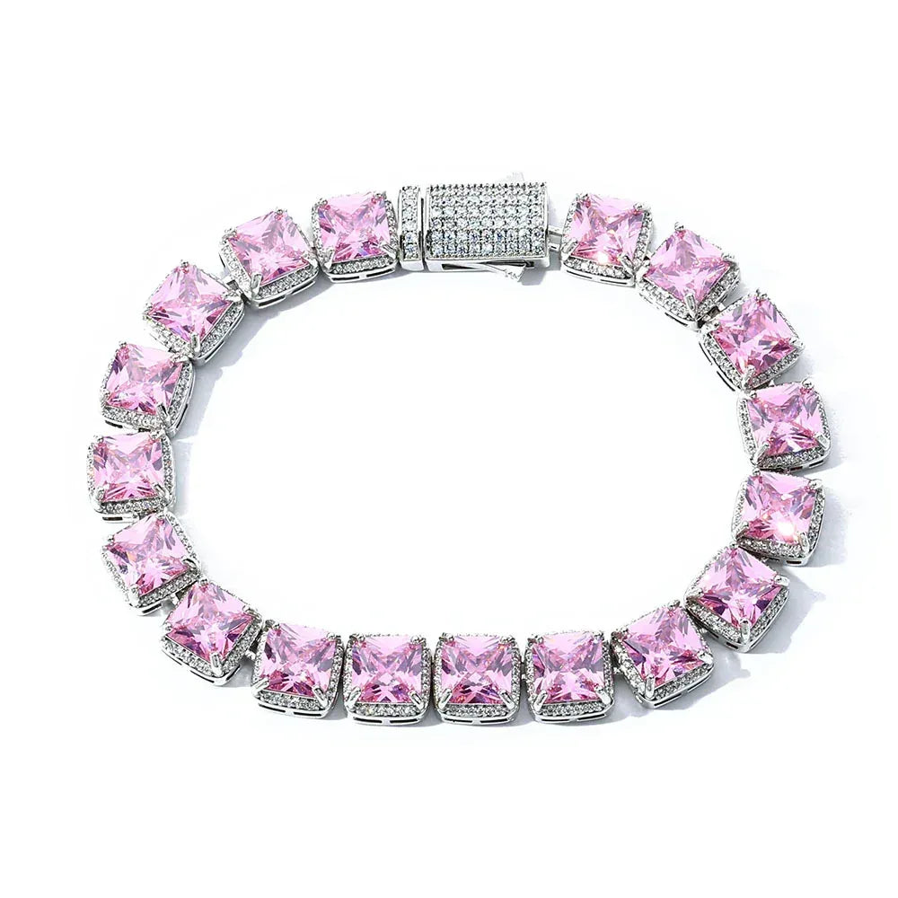 Custom 10mm Pink Baguette Sugar Link Necklace & Bracelet Hip Hop Bling | Caratix - CaratixJewelry