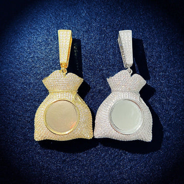 Money Bag Photo Pendant | Epoxy CZ Iced Out DIY Custom Hip Hop Necklace - CaratixJewelry