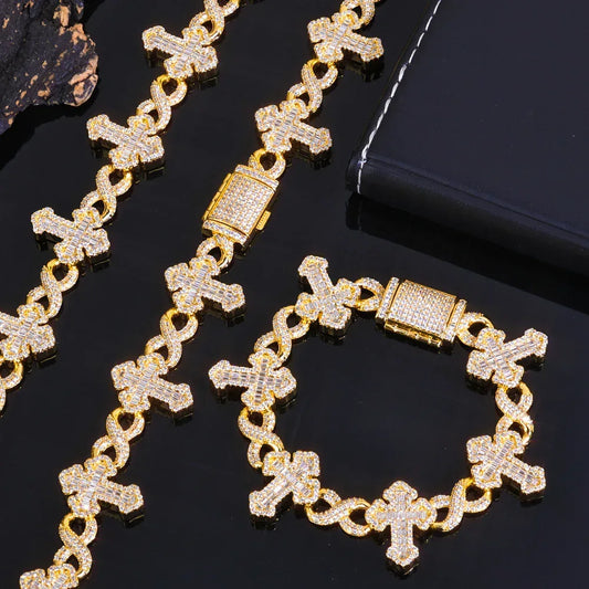 Custom 15mm Infinite 8-Link Baguette Cross Necklace | Heavy Gold Chain for Rapper | Caratix - CaratixJewelry