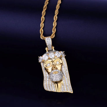 Classic Iced Out Jesus Piece | Men's Religious Hip Hop Pendant | Premium Copper CZ Necklace | God Head Charm | Caratix - CaratixJewelry