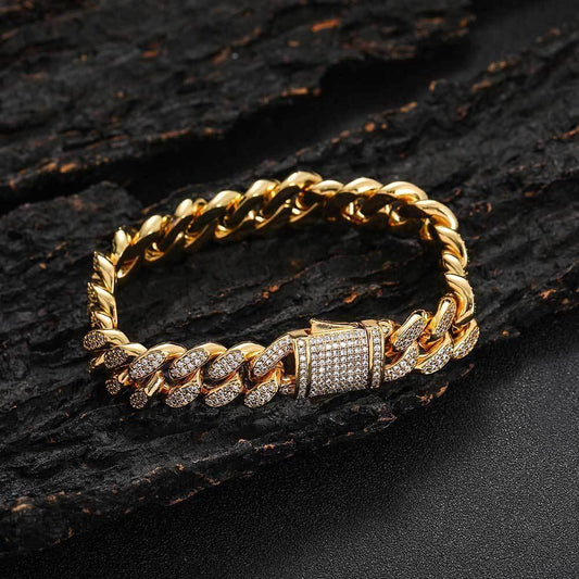12mm Double Row Zircon Cuban Chain Bracelet - CaratixJewelry