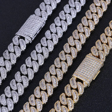 12mm Cuban Chain Necklace with Mixed Zircon Stones - CaratixJewelry