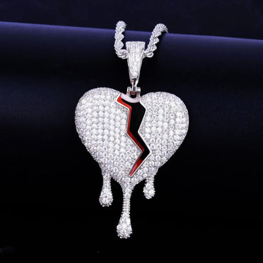 Luxury Iced Out Broken Heart & Teardrop Pendant | Unisex Hip Hop Bleeding Heart Necklace | Premium Copper CZ Jewelry | Street Luxe Bling | Caratix - CaratixJewelry