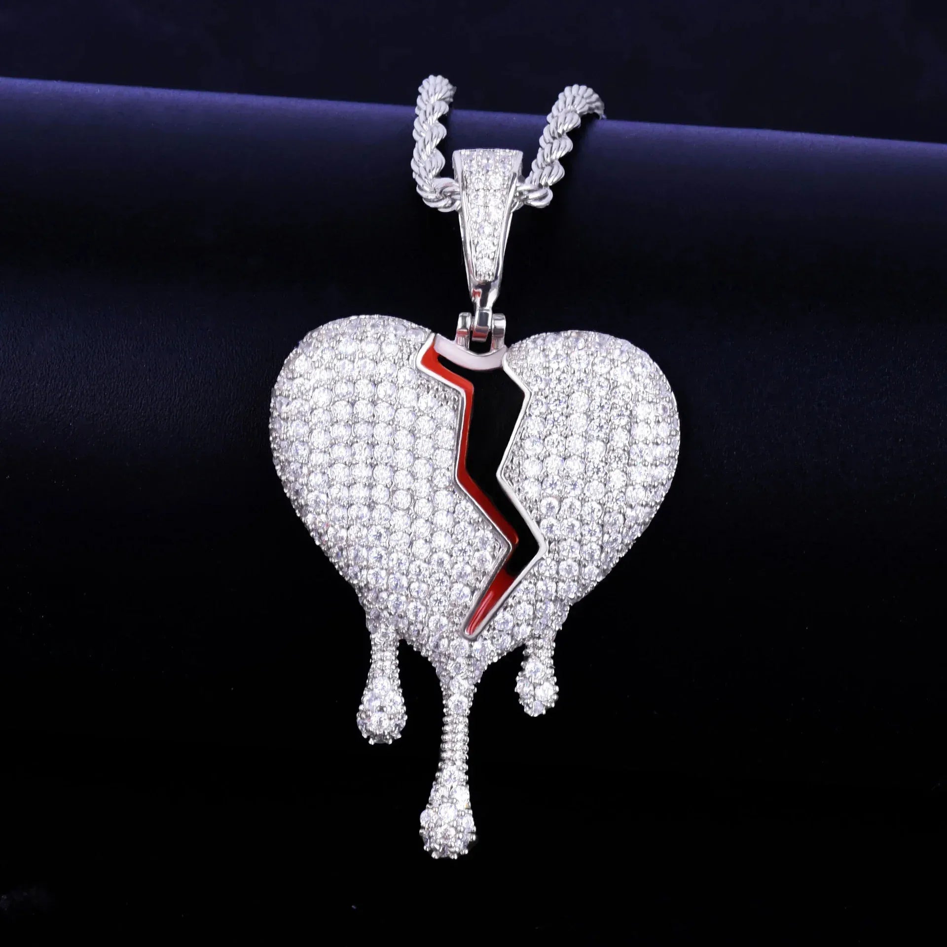 Luxury Iced Out Broken Heart & Teardrop Pendant | Unisex Hip Hop Bleeding Heart Necklace | Premium Copper CZ Jewelry | Street Luxe Bling | Caratix - CaratixJewelry
