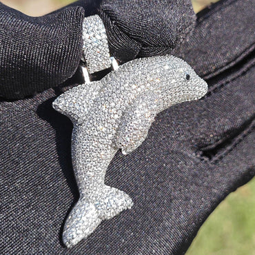 Iced Out Blue CZ Dolphin Pendant Necklace – Hip Hop Animal Jewelry for Men, Trendy Street Style - CaratixJewelry
