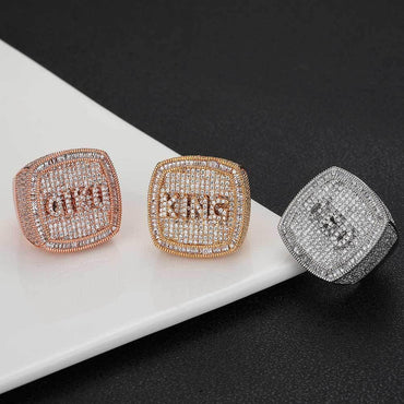 Custom DIY Alphabet Zircon Ring for Men | Trendy Hip Hop Jewelry with Copper Setting | Caratix Jewelry - CaratixJewelry