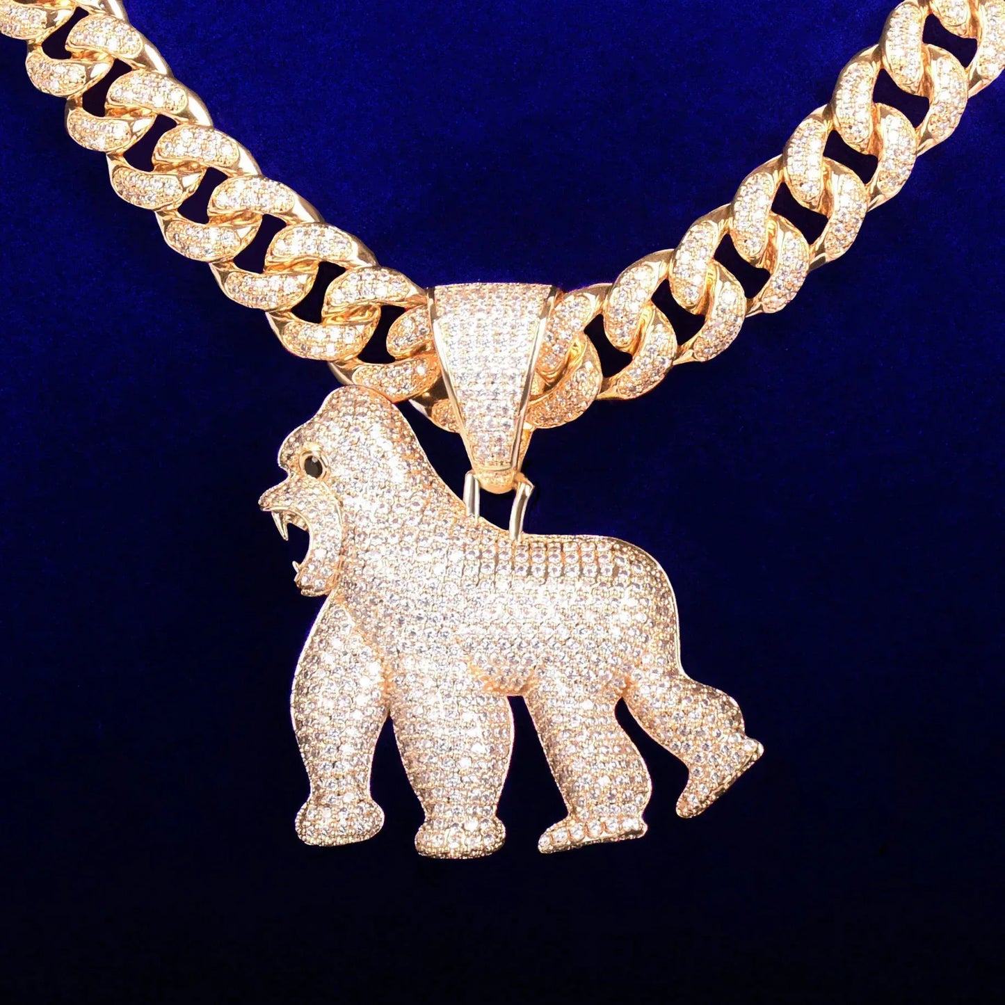 Iced Out "Alpha Ape" Gorilla Pendant | Men's Real Copper CZ Necklace - CaratixJewelry