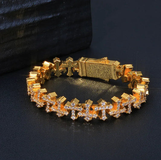Iced Out Cross Zircon Bracelet Rapper Style Hip Hop Jewelry | Caratix Jewelry - CaratixJewelry