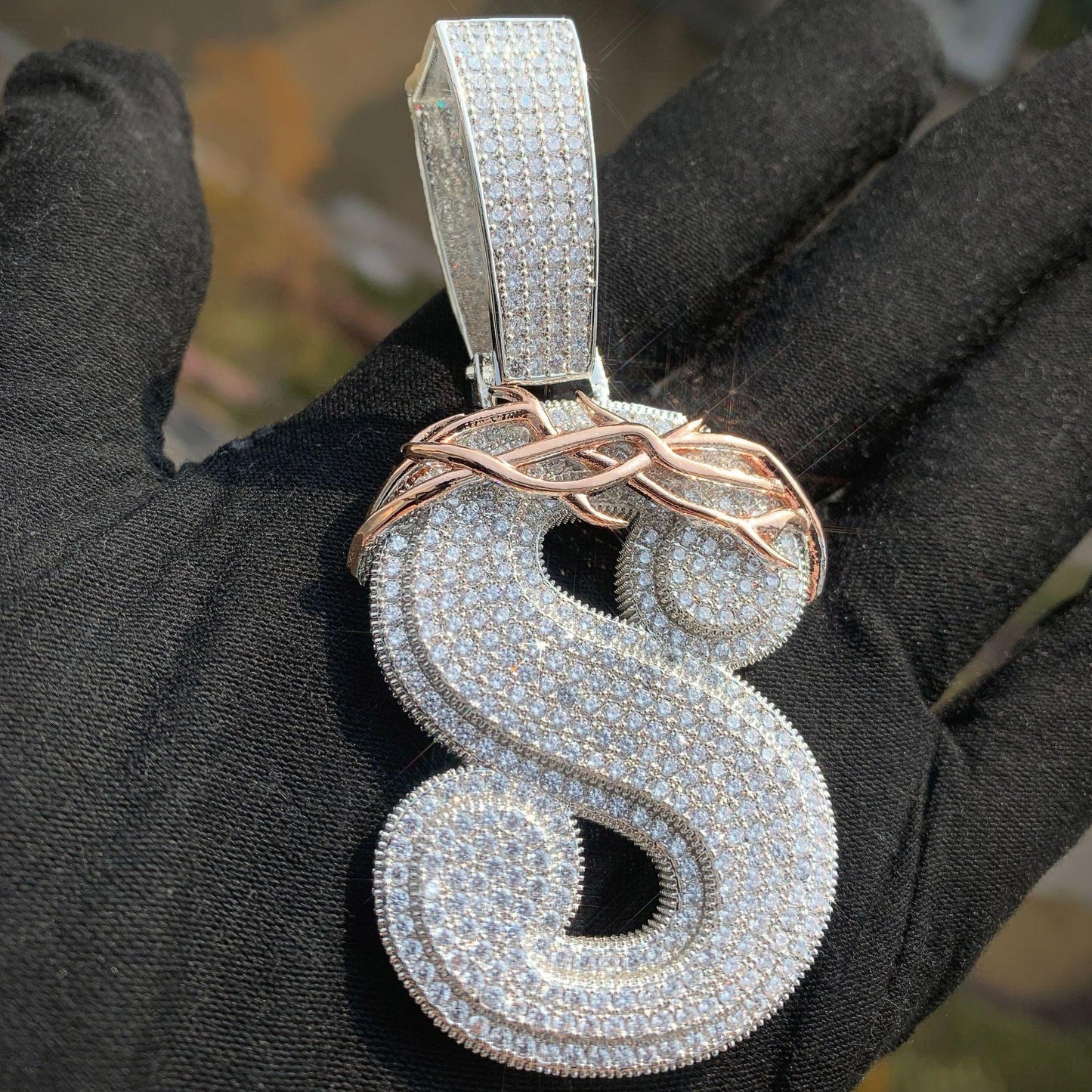 Crown Thorn Letter Pendant | Iced Out Hip Hop Initial Men’s Streetwear Necklace - CaratixJewelry