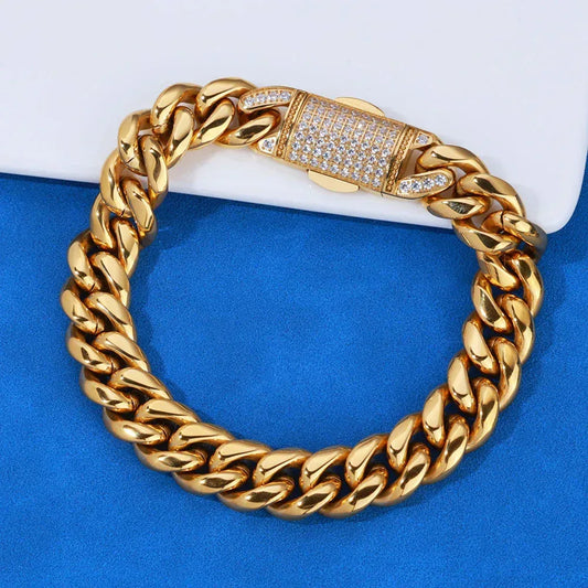 12mm Rounded Cuban Chain Bracelet for Men | Caratix Jewelry - CaratixJewelry