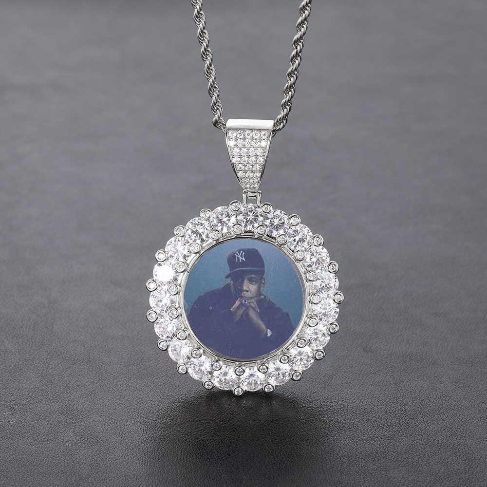 Custom Photo Pendant Iced Out Moissanite Necklace with Micro-Pave Zircon Frame for Men | Caratix Jewelry - CaratixJewelry