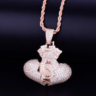 Men's Love Currency Necklace | Premium Copper CZ Dollar Sign Jewelry Caratix - CaratixJewelry