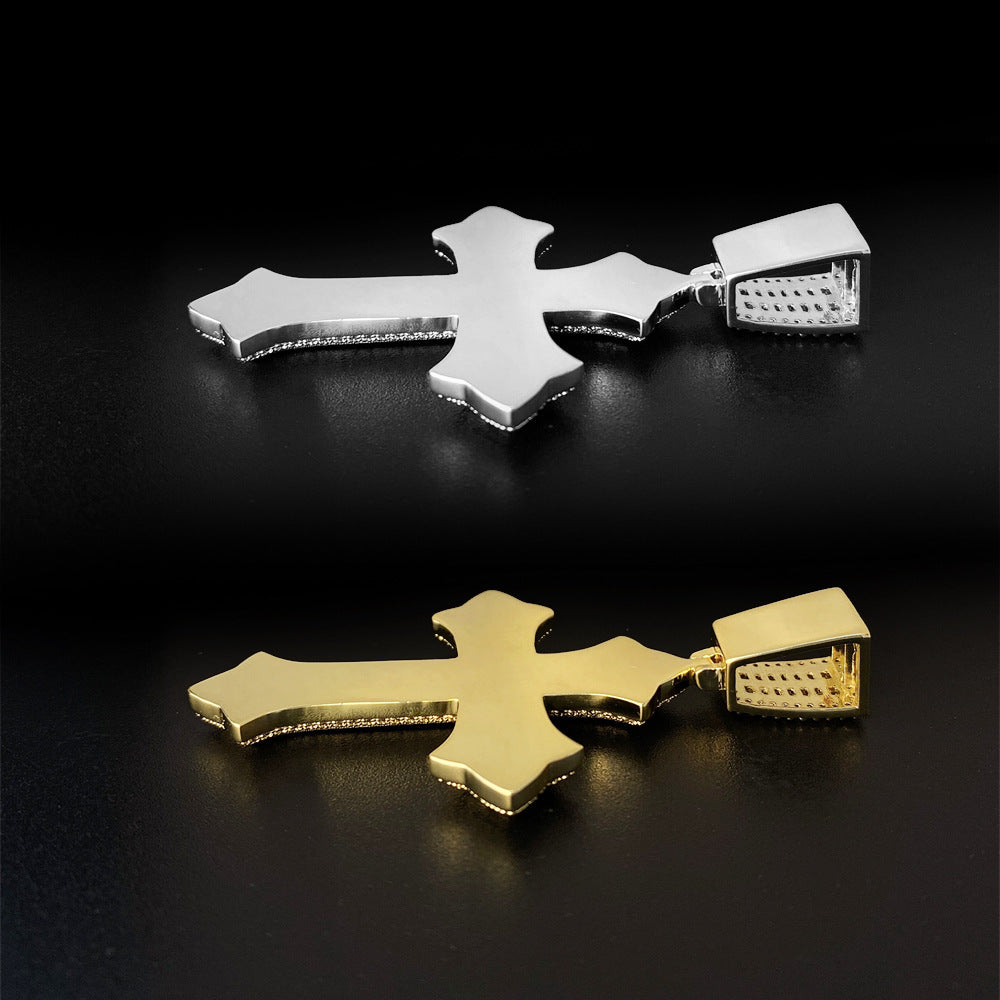 Iced Out Cross Pendant | Men's Gold Plated Hip Hop Cross Necklace | Caratix