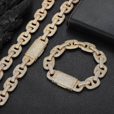 16mm Pig Nose Bubble Cuban Chain Zircon Hip Hop Necklace - CaratixJewelry
