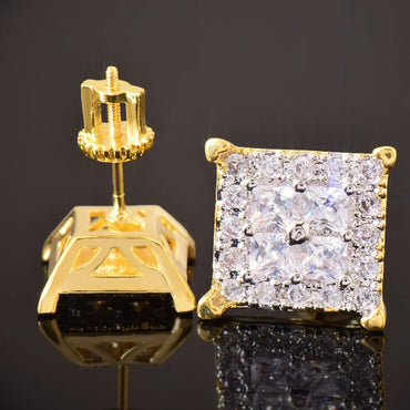 Iced Out Square Stud Earrings with Zircon | Trendy & Minimalist Hip Hop Jewelry | Caratix Jewelry - CaratixJewelry