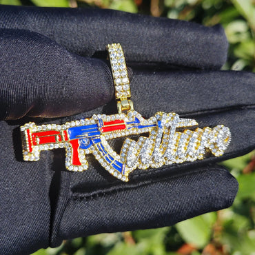 Colored AK Letter Pendant | CZ Iced Out Hip Hop Men’s Trendy Necklace - CaratixJewelry