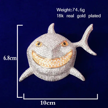 Iced Out Great White Shark Pendant | Big Animal Hip Hop Necklace | Men's Rock & Streetwear Jewelry | Premium Copper CZ Bling | Caratix - CaratixJewelry