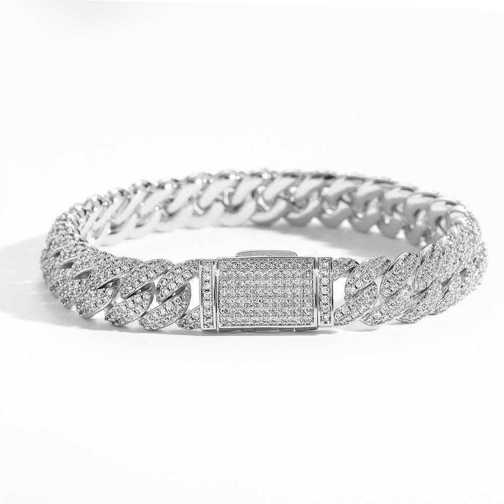 Custom 10mm S925 Silver Cuban Bracelet | Men's Luxury Iced Rapper Chain | Caratix - CaratixJewelry