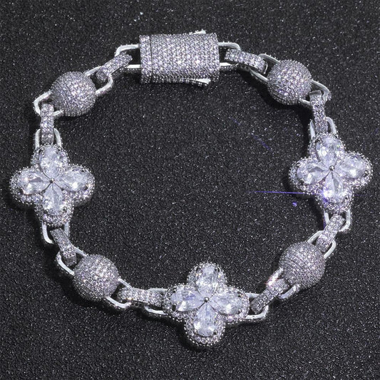 Optimized Version: 10mm Men's Gemstone Bubble Bead Clover Bracelet | 3D Iced Out Ball Chain | Custom Hip Hop Jewelry | Caratix - CaratixJewelry