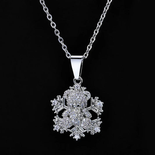 Bear Snowflake Pendant Necklace Zircon Hip Hop Jewelry for Women | Caratix Jewelry - CaratixJewelry