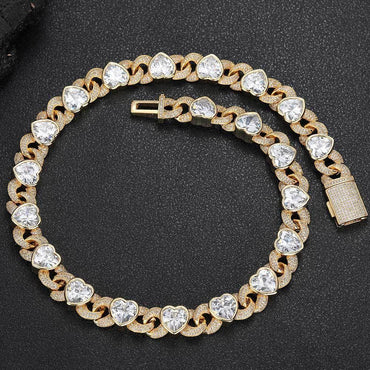 12mm Heart Zircon Figure 8 Cuban Chain Hip Hop Necklace - CaratixJewelry