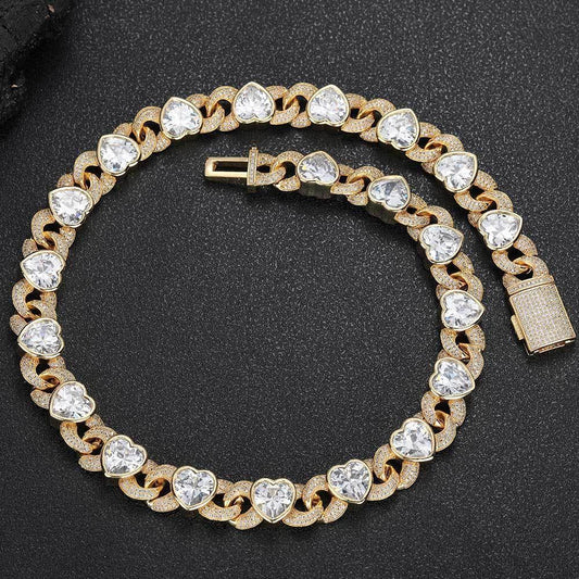 12mm Heart Zircon Figure 8 Cuban Chain Hip Hop Necklace - CaratixJewelry