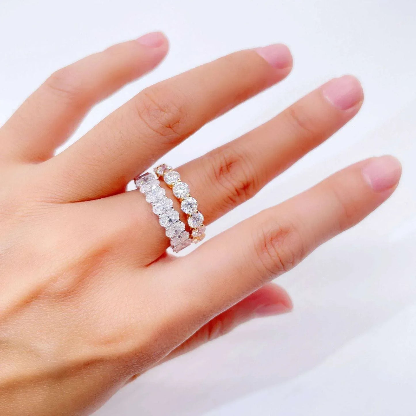 0.30ct Moissanite Band Ring | Platinum-Plated S925 Silver Round & Marquise Design - CaratixJewelry