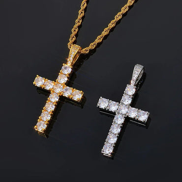 Custom Vintage Large Cross Pendant Necklace with Zircon Stones for Men | Caratix Jewelry - CaratixJewelry