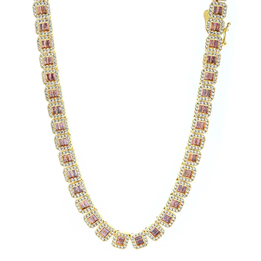 Custom 8mm Pink Baguette Mixed-Cut Tennis Chain Hip Hop Bling | Caratix - CaratixJewelry