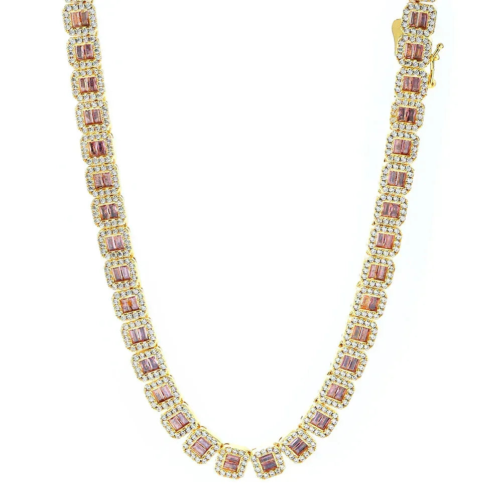 Custom 8mm Pink Baguette Mixed-Cut Tennis Chain Hip Hop Bling | Caratix - CaratixJewelry