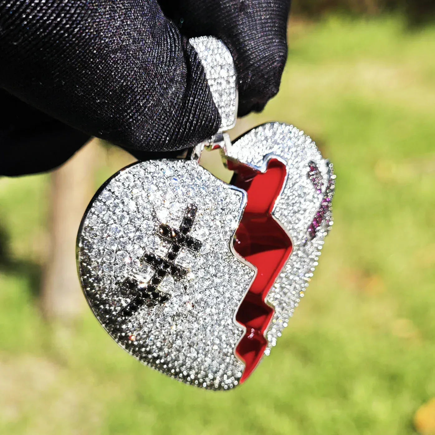 Broken Heart Pendant Necklace | CZ Iced Out Hip Hop Trendy Streetwear Jewelry - CaratixJewelry