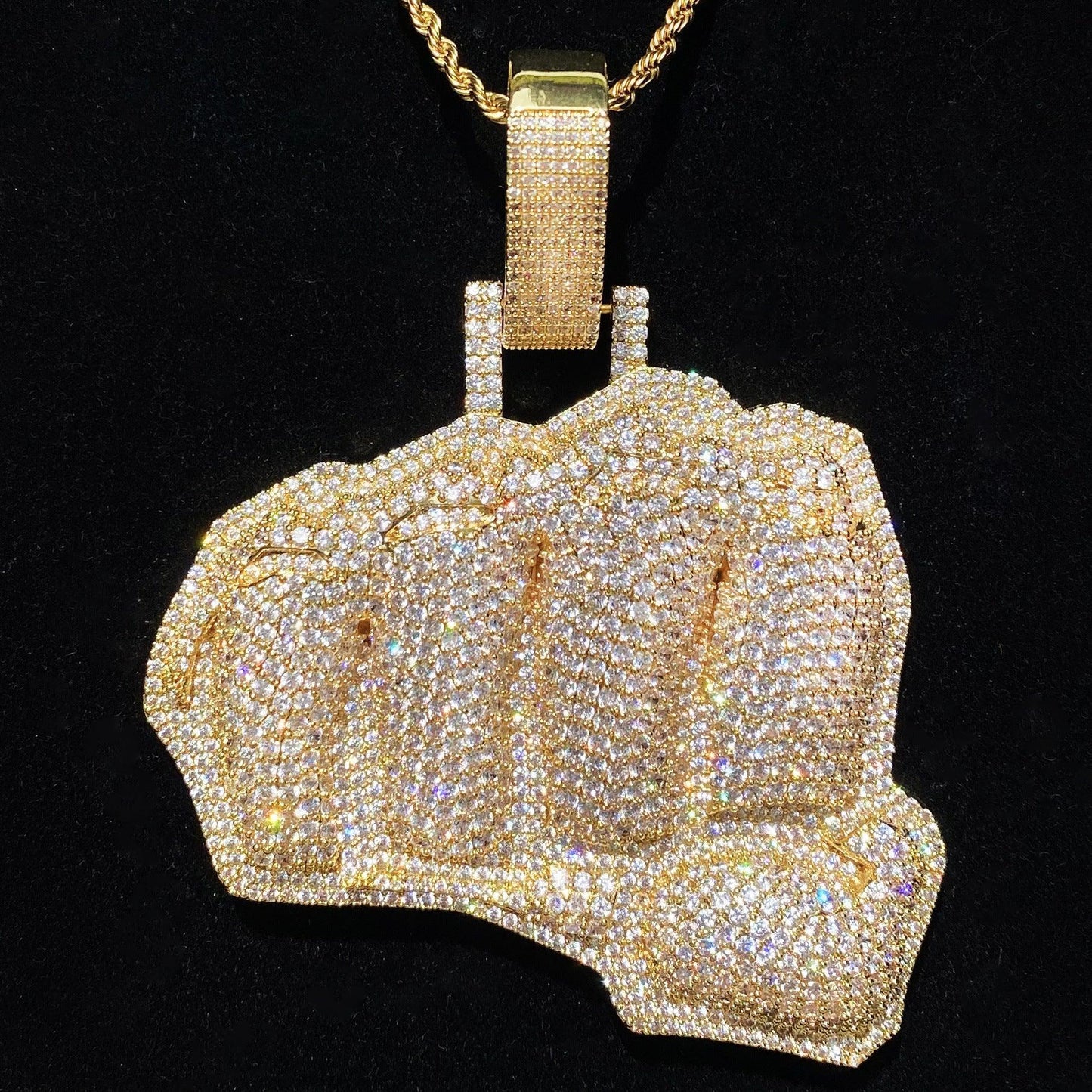 Iced Out Large "Power Fist" Pendant | Men's Heavyweight Copper Necklace - CaratixJewelry