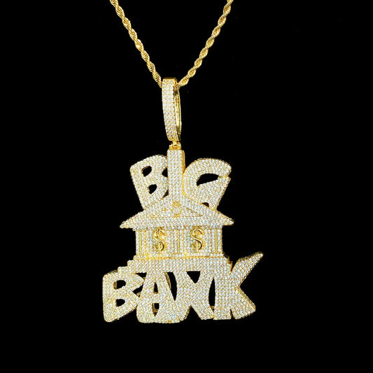 Iced Out "Big Bank" Letter Pendant | Men's Real Copper Money Statement Necklace - CaratixJewelry