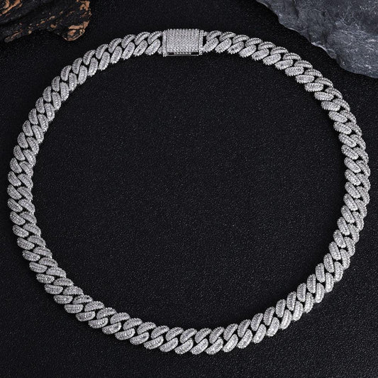 12mm Cuban Chain Necklace with Mixed Zircon Stones - CaratixJewelry